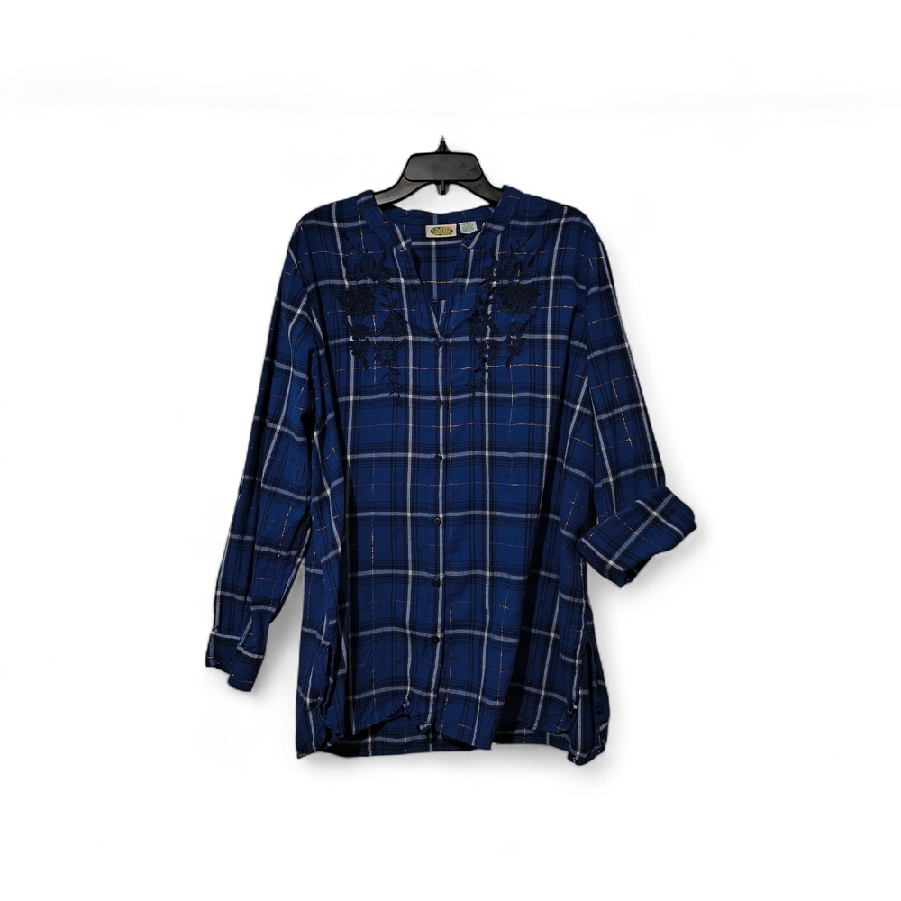 Vintage Collections ITC Plaid Shirt XXL Embroidered Floral Cotton Country Glam